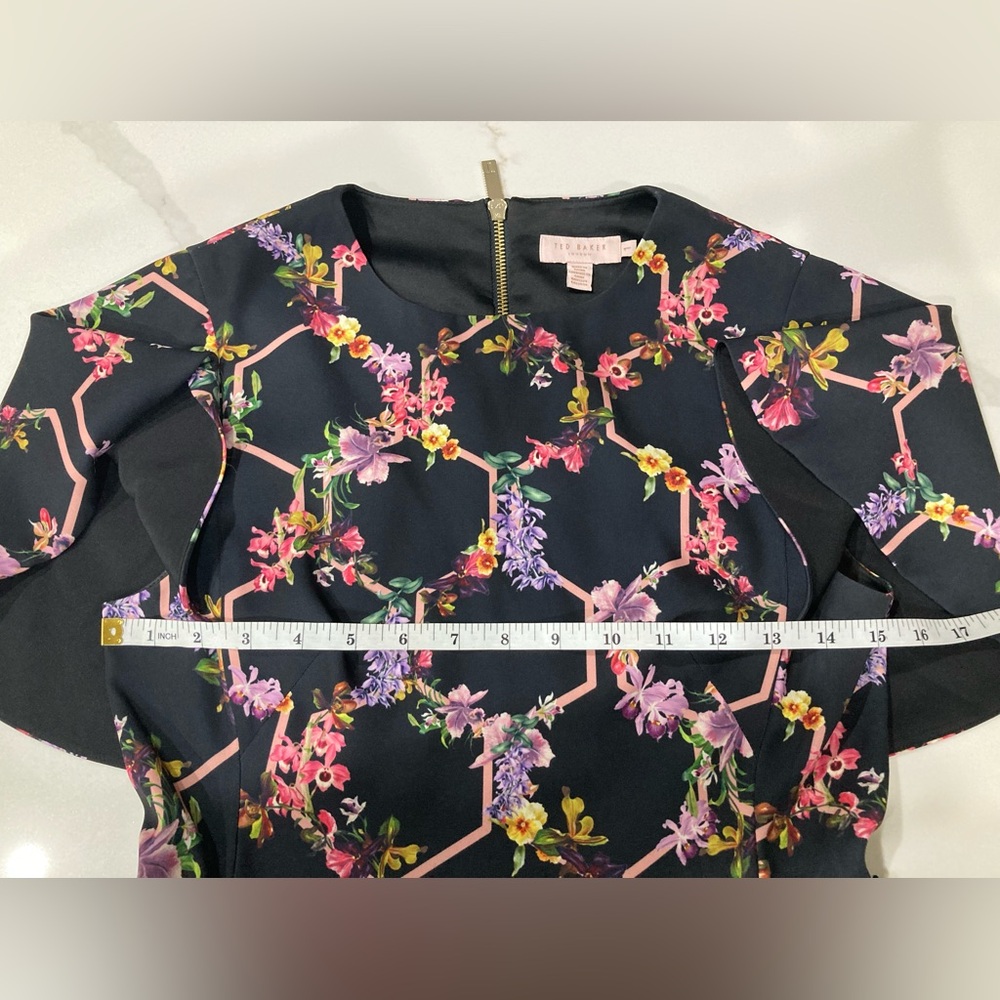 Ted Baker Black Dress with Pink Floral Design Uk 1 (US 4) - Picture 7 of 12